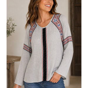 THML Tunic Top Womens Size L Embroidered Artsy Boho